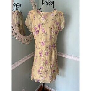 VTG‎ y2k R & K  YELLOW COTTAGE CORE PRAIRIE TEA  PARTY FLORAL DRESS 6 Feminine
